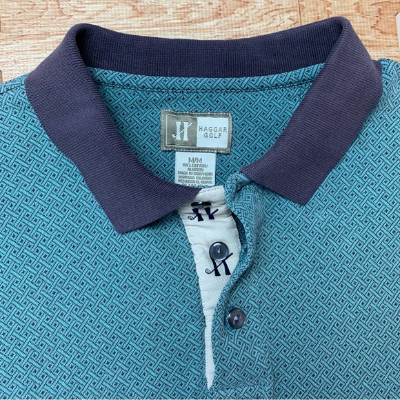 Vintage Haggar Golf Polo Shirt Mens Medium Blue Short Sleeve Crazy Abstract 90s - Picture 7 of 8